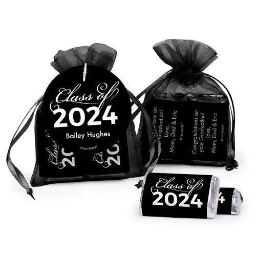 Personalized Graduation Black Class Of Hershey's Miniatures in XS Organza Bags with Gift Tag