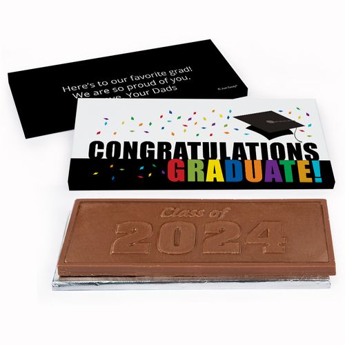 Deluxe Personalized Confetti Celebration Graduation Embossed Chocolate Bar in Gift Box