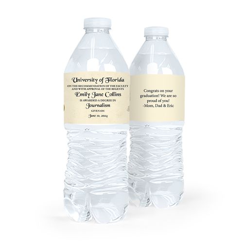 Personalized Graduation Diploma with Gold Seal Green Water Bottle Sticker Labels (5 Labels)