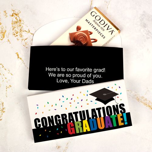 Deluxe Personalized Confetti Celebration Graduation Godiva Chocolate Bar in Gift Box