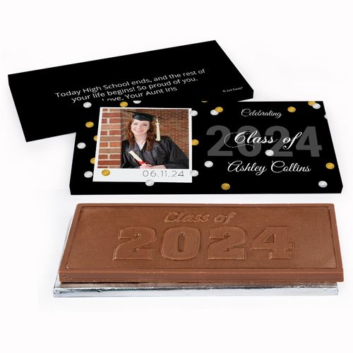 Deluxe Personalized Polaroid Photo Confetti Graduation Embossed Chocolate Bar in Gift Box