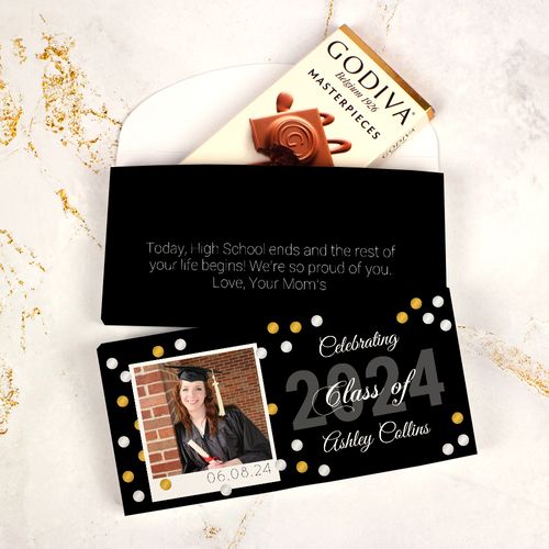 Deluxe Personalized Polaroid Photo Confetti Graduation Godiva Chocolate Bar in Gift Box