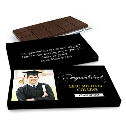 Deluxe Personalized Graduation Confetti Photo Chocolate Bar in Gift Box (3oz Bar)