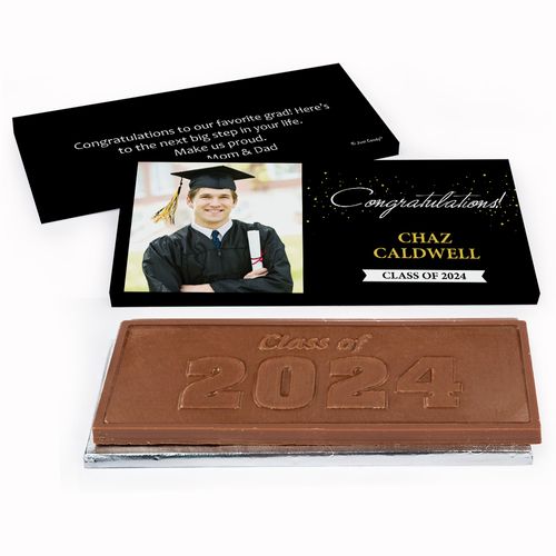 Deluxe Personalized Confetti Photo Graduation Embossed Chocolate Bar in Gift Box