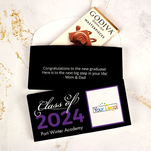 Deluxe Personalized Graduation Class Of Logo Godiva Chocolate Bar in Gift Box