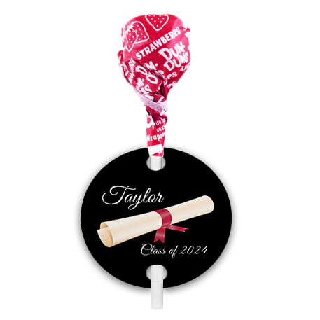 Personalized Scroll Graduation Dum Dums with Gift Tag (75 pops)