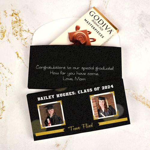Deluxe Personalized Then & Now Grad Graduation Godiva Chocolate Bar in Gift Box