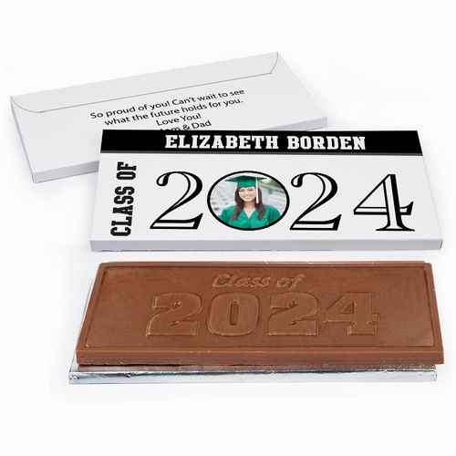 Deluxe Personalized Circle Year Photo Graduation Embossed Chocolate Bar in Gift Box