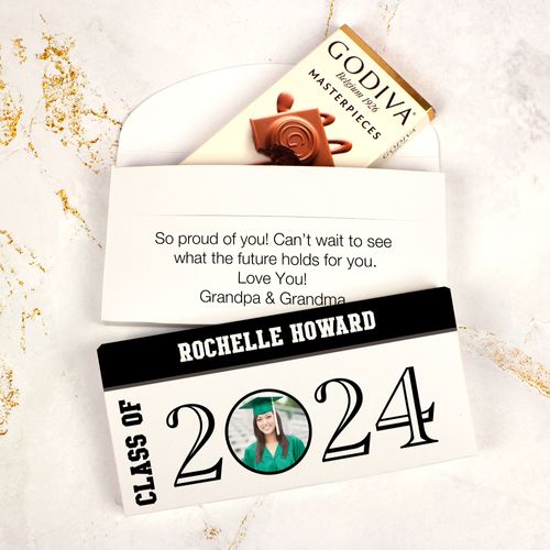 Deluxe Personalized Circle Year Photo Graduation Godiva Chocolate Bar in Gift Box