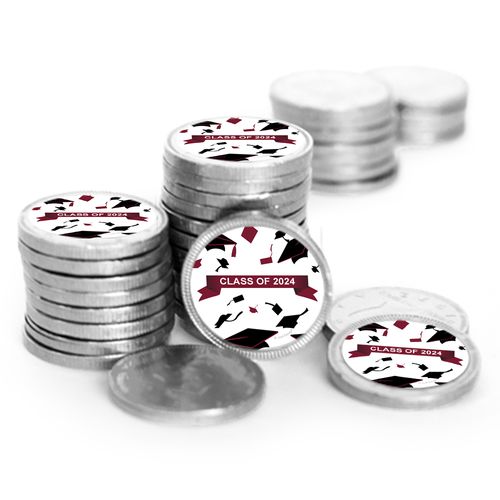 Graduation Hats Off Silver Foil Chocolate Coins with Stickers (84 Pack)