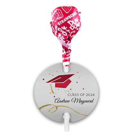 Personalized Cap and Confetti Graduation Dum Dums with Gift Tag (75 pops)