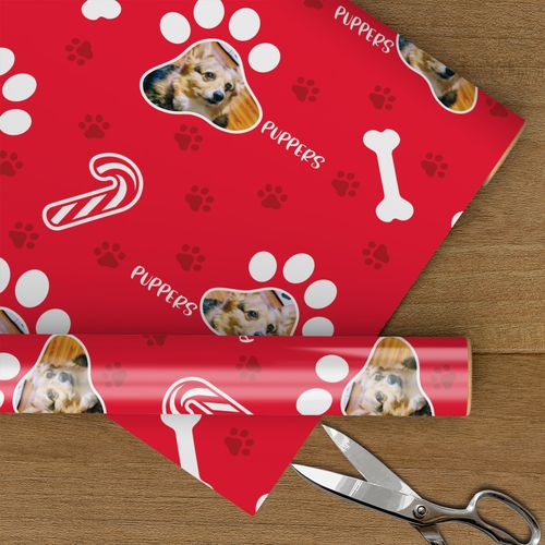 Custom Wrapping Paper - Pet Paw Photo Christmas