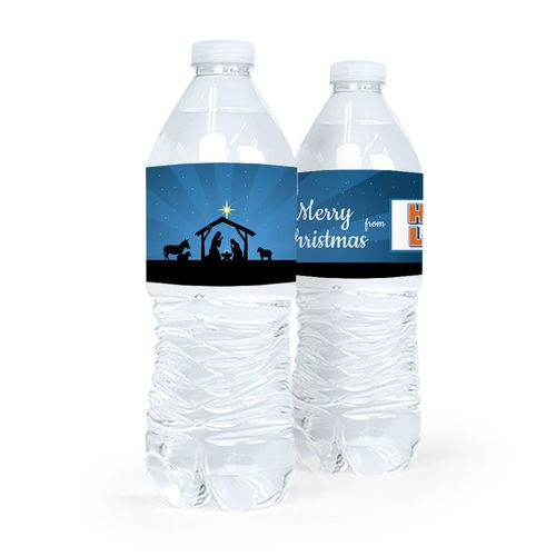 Personalized Christmas Holy Night Nativity Water Bottle Sticker Labels (5 Labels)