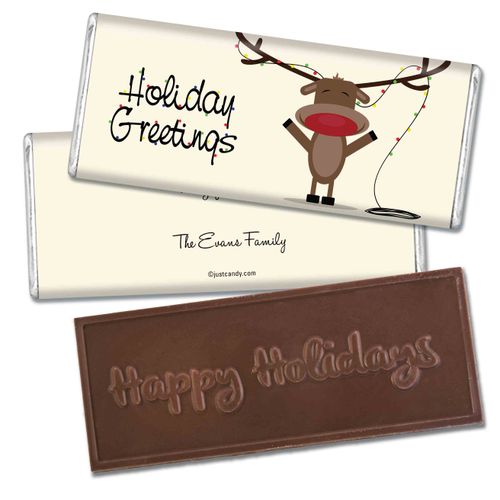 Red Nosed ReindeerEmbossed Happy Holidays Bar Personalized Embossed Chocolate Bar Assembled