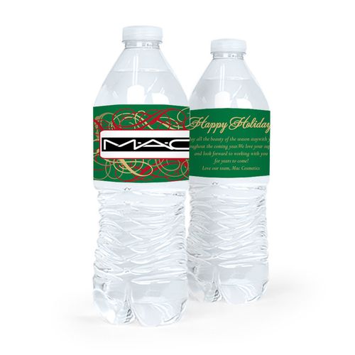 Personalized Christmas Ribbons Water Bottle Sticker Labels (5 Labels)