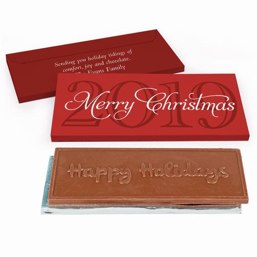 Deluxe Personalized Year Happy Holidays Chocolate Bar in Gift Box