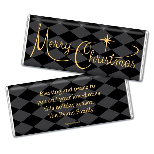 Christmas Personalized Chocolate Bar Argyle and Gold Merry Christmas