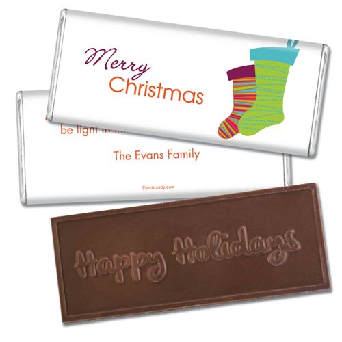 Hung With CareEmbossed Happy Holidays Bar Personalized Embossed Chocolate Bar Assembled