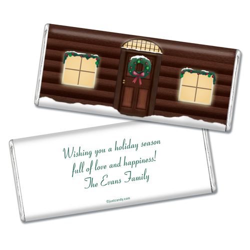 Happy Holidays Personalized Chocolate Bar Log Cabin Holiday Home