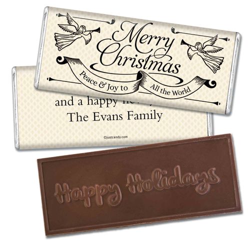 Christmas Personalized Embossed Chocolate Bar Angels Trumpet Peace and Joy