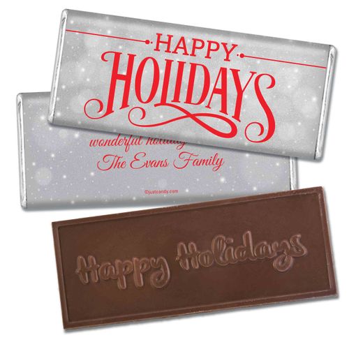 Cozy Holiday Embossed Happy Holidays Bar Personalized Embossed Chocolate Bar Assembled