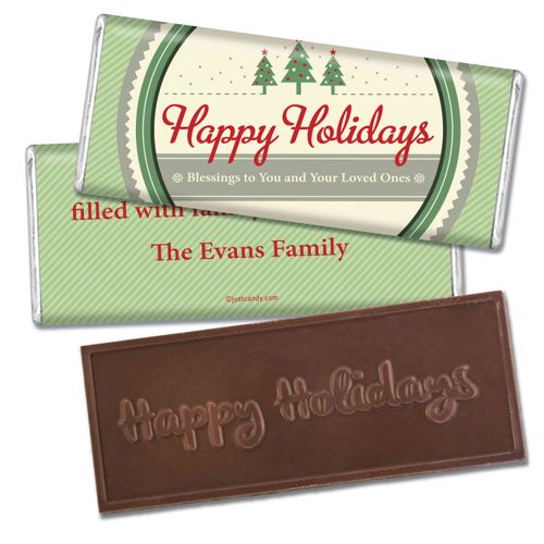 A Vintage Holiday Embossed Happy Holidays Bar Personalized Embossed Chocolate Bar Assembled