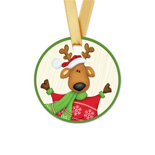 Personalized Christmas Jolly Reindeer Round Favor Gift Tags (20 Pack)