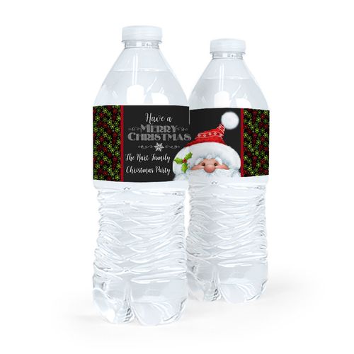 Personalized Christmas Chalkboard Santa Water Bottle Sticker Labels (5 Labels)