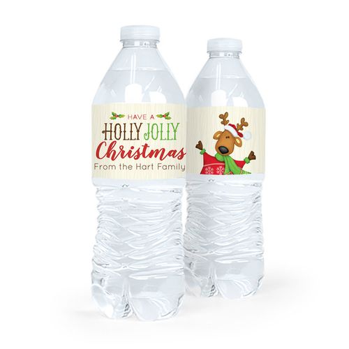 Personalized Christmas Jolly Reindeer Water Bottle Sticker Labels (5 Labels)