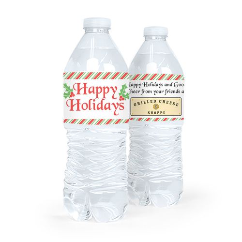 Personalized Christmas Stripes Water Bottle Sticker Labels (5 Labels)