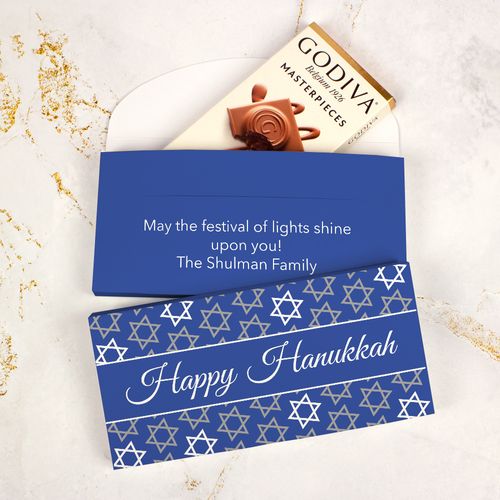 Deluxe Personalized Hanukkah Festive Pattern Godiva Chocolate Bar in Gift Box