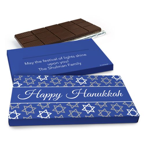 Deluxe Personalized Hanukkah Festive Pattern Chocolate Bar in Gift Box (3oz Bar)