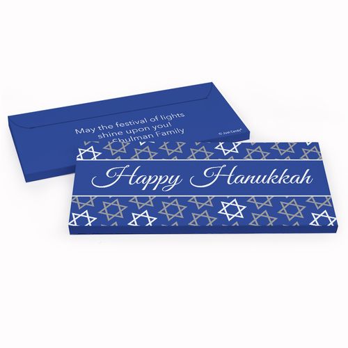 Deluxe Personalized Hanukkah Festive Pattern Chocolate Bar in Gift Box