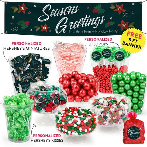 Personalized Holiday Pointsettia Seasons Greetings Deluxe Candy Buffet