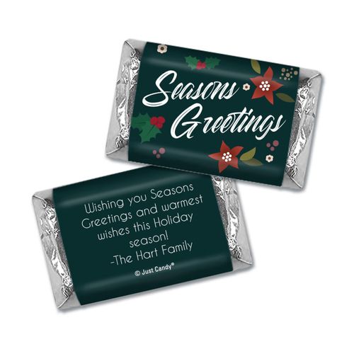 Personalized Holiday Pointsettia Seasons Greetings Hershey's Miniatures Wrappers