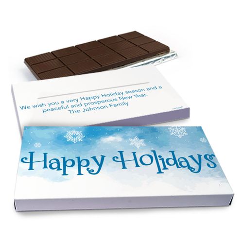 Deluxe Personalized Christmas Frosty Watercolors Chocolate Bar in Gift Box (3oz Bar)