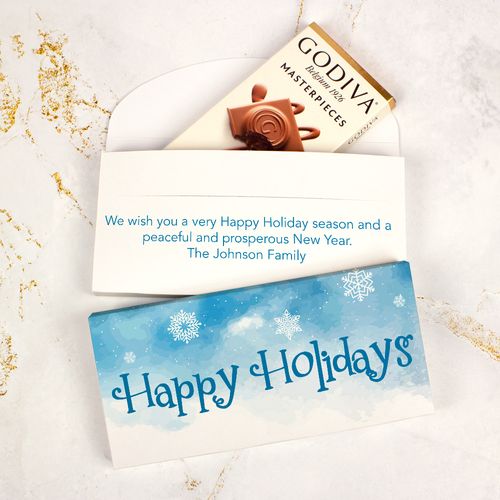 Deluxe Personalized Frosty Watercolor Christmas Godiva Chocolate Bar in Gift Box