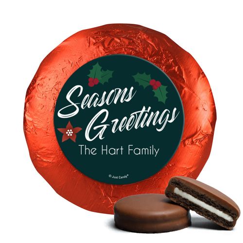 Personalized Holiday Pointsettia Seasons Greetings Chocolate Covered Oreos