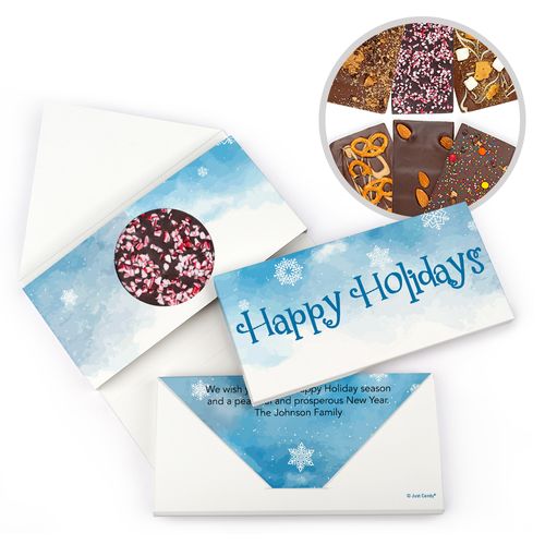 Personalized Frosty Watercolors Christmas Gourmet Infused Belgian Chocolate Bars (3.5oz)