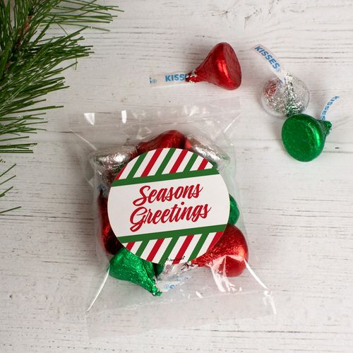 Holiday Season's Greetings Stripes Candy Bag with Hershey's Kisses
