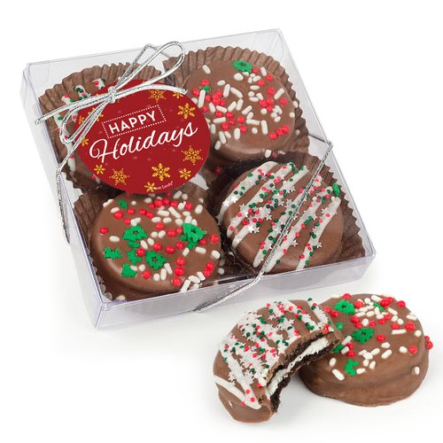 Happy Holidays Gourmet Belgian Chocolate Covered Oreos 4pc Gift Box
