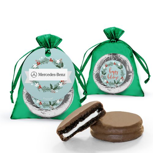 Personalized Christmas Decorative Wreath Add Your Logo Milk Chocolate Covered Oreo in Organza Bags with Gift Tag