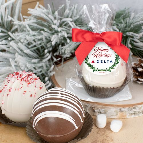 Personalized Christmas Hot Cocoa Bomb - Happy Holidays Winter Greenery