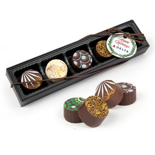 Personalized Christmas Winter Greenery Add Your Logo Gourmet Belgian Chocolate Truffle Gift Box (5 Truffles)