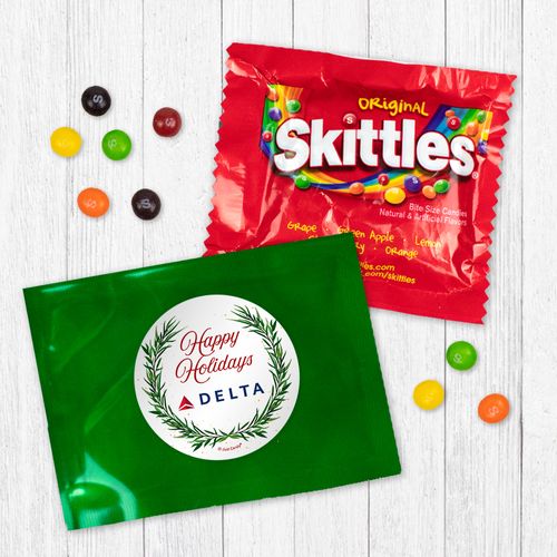 Personalized Christmas Happy Holidays Winter Greenery - Skittles