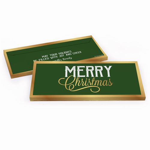 Deluxe Personalized Merry Christmas Chocolate Bar in Metallic Gift Box