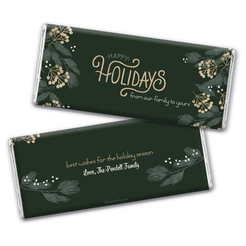 Personalized Christmas Holiday Greenery Chocolate Bar & Wrapper
