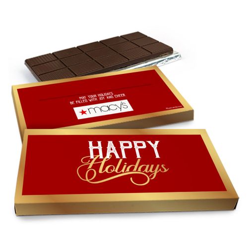 Deluxe Personalized Modern Holidays Add Your Logo Chocolate Bar in Metallic Gift Box (3oz Bar)