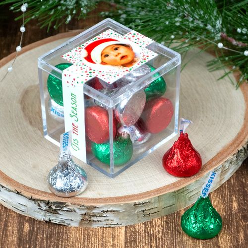 Personalized Christmas Confetti Add Your Photo JUST CANDY® favor cube with Hershey's Kisses
