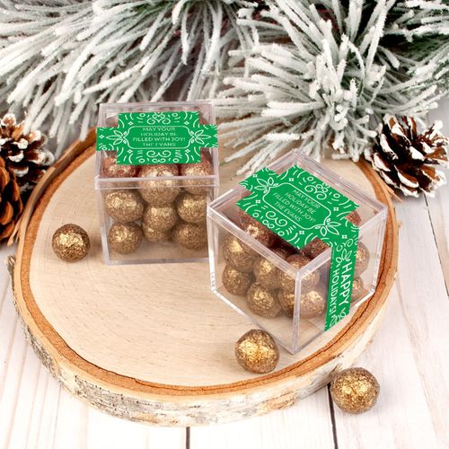 Personalized Christmas Wonderous Wishes JUST CANDY® favor cube with Premium Sparkling Prosecco Cordials - Dark Chocolate